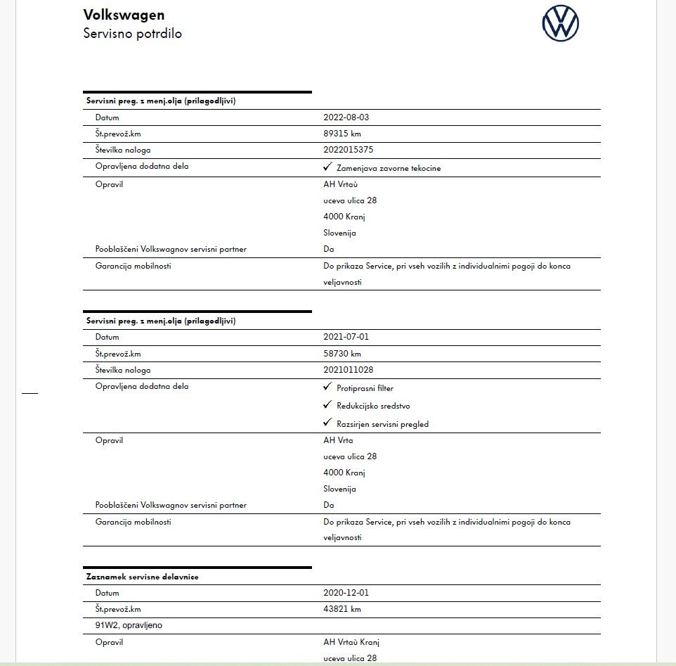 Servisna knjižica - VW Touran - 1,6 TDI BMT Highline - 19