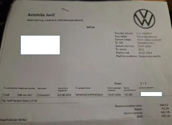 Poročilo o preverjanju vozila - Volkswagen Golf - style 1,5 etsi - 10