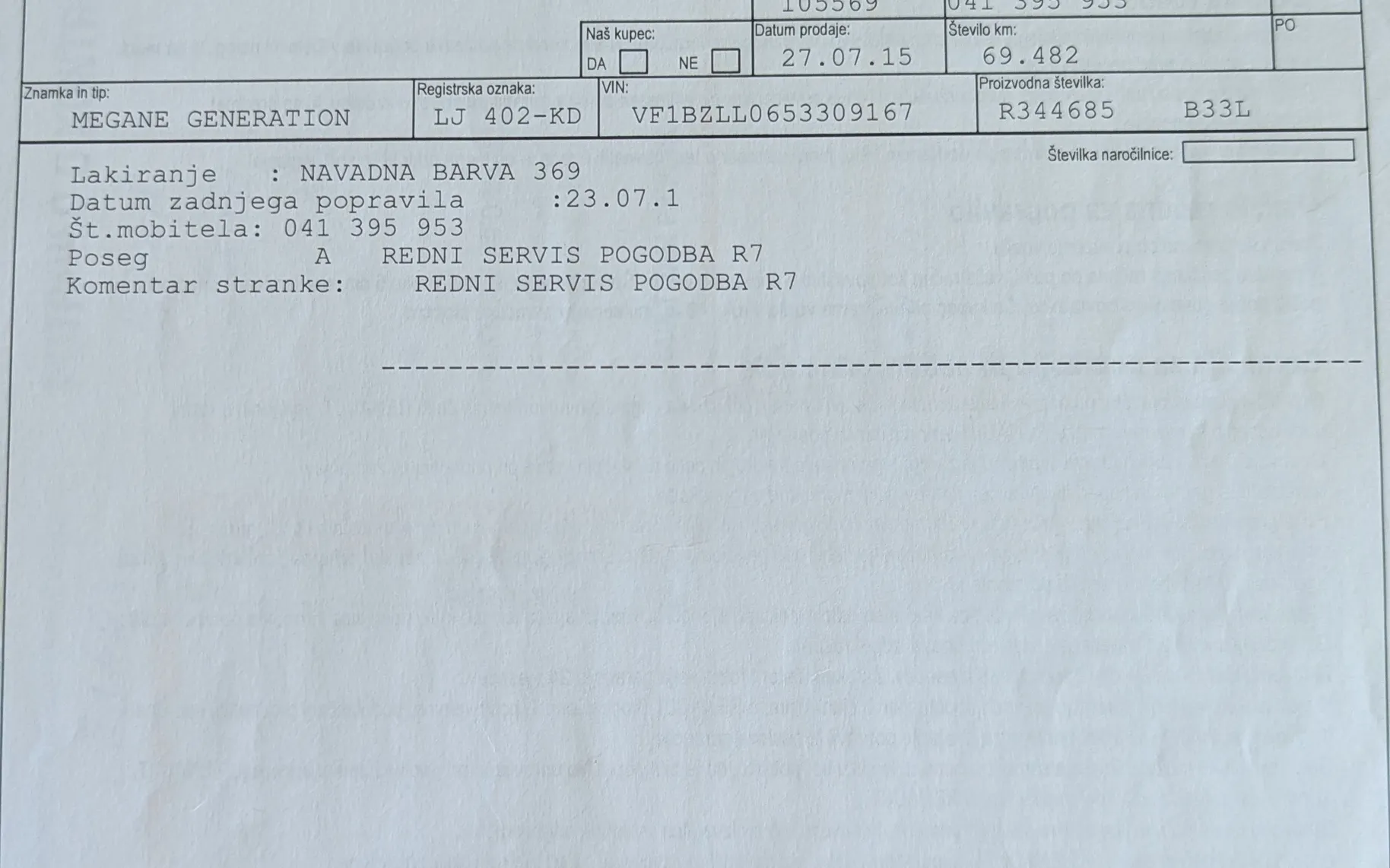 Servisna knjižica - Renault Mégane - Berline dCi 95 Generation - 23