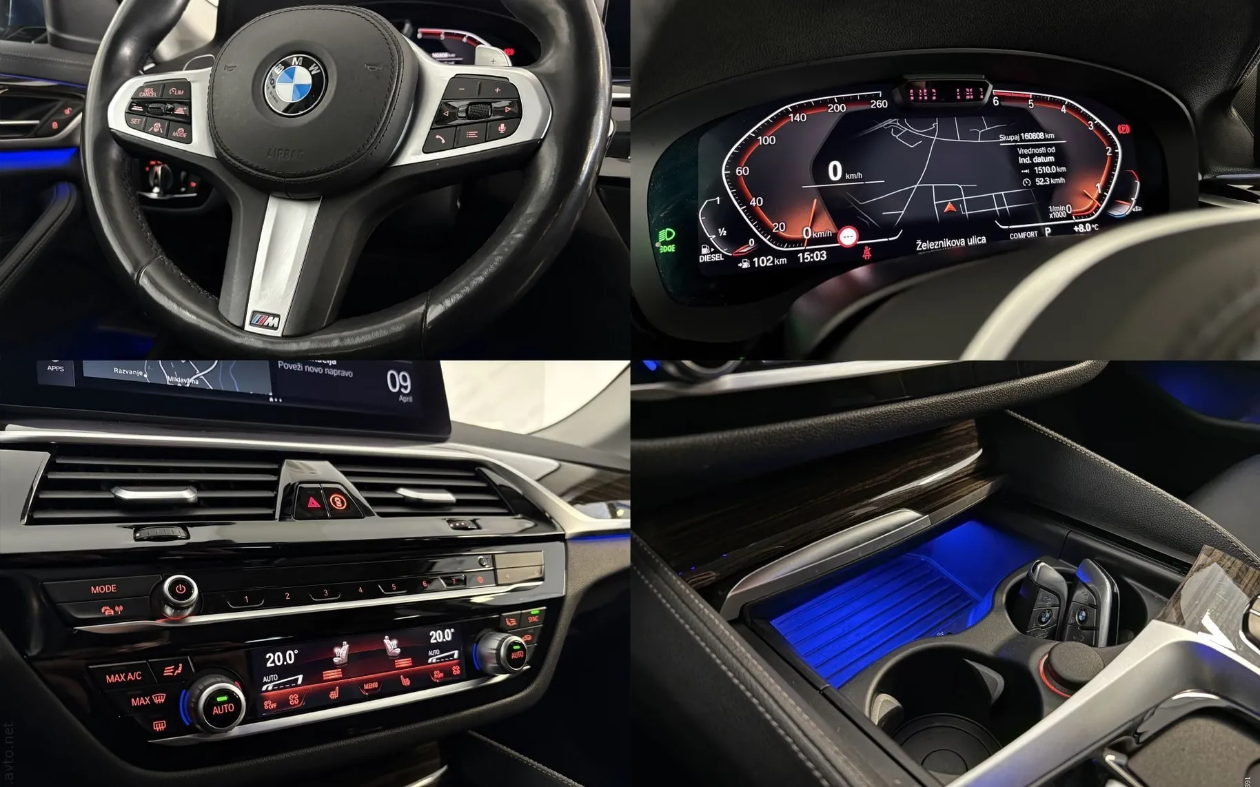 Notranja slika - BMW serija 5 Touring: - 40d|xDrive|M|ACC|Laser|HUD|Kamera|TV|Gretje|Klju.. - 10
