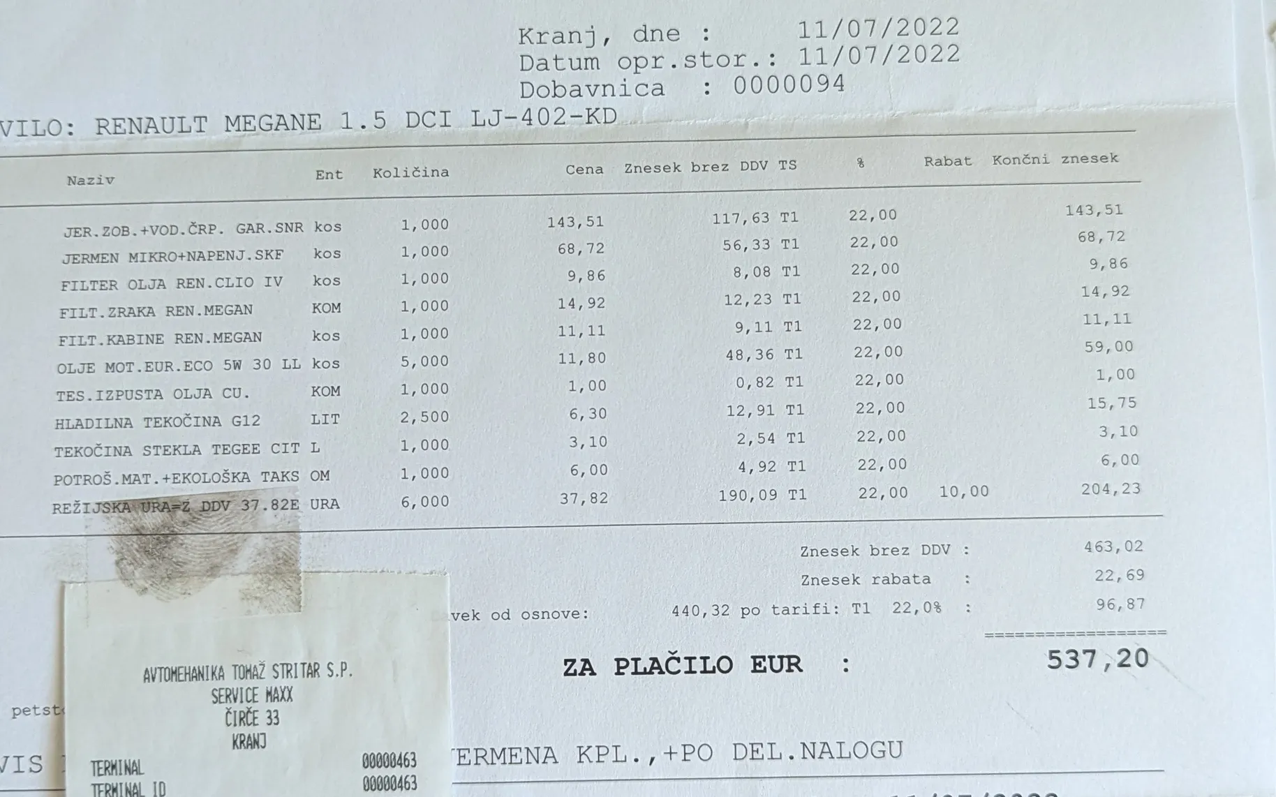 Servisna knjižica - Renault Mégane - Berline dCi 95 Generation - 26